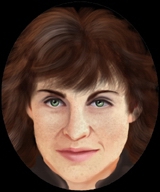 High-res portrait of the face of a woman with brown hair.