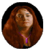 Screenshot of a portrait of a women with long, medium dark hair