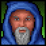 Graphical portrait of a man in a blue hood with the white beard from Ultima Underworld.