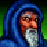Screenshot of a portrait of a white-haired man with a beard in a blue robe