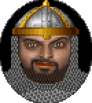 Portrait of a sinister-looking bearded man wearing chain mail.