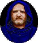 Portrait of Ultima VII Part Two of a bearded man in a blue robe.