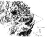 The cliffside entrance to Despise, as depicted in early Ultima IX concept art
