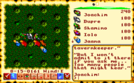Screenshot from Ultima VI of several characters among trees.