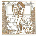 Monochrome drawing of a medieval-clad man playing a harp and "IOLO THE BARD" as an inset caption
