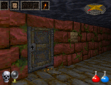 Notice the door texture is raise by several rows of pixels and that another yellow sprite is just visible below