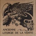 Cover of a booklet with an inscrutable monochrome drawing and the text "ANCIENNE LITURGIE DE LA VERITE".