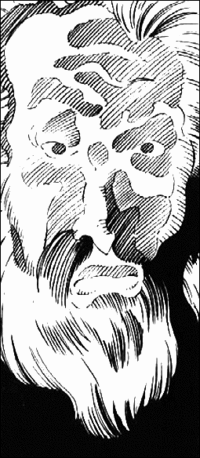 Black and white, shaded drawing of a portrait of a man with a beard.