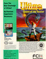 A poster promoting Ultima IV on the Nintendo, featuring a large sea serpent menacing a warrior who is wielding a staff with a glowing filial.