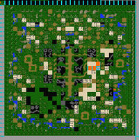 Graphic of a map which appears to have roads and other normal terrestrial features but also has a lot of garbled tiles.