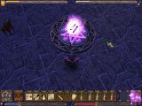 Screenshot of UI from an overhead POV with the player standing over a purple pentagram, with a magical, purple luminescence erupting from the pentagram.