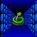 Screenshot of a coiled snake hissing at the viewer from the FM Towns-port of Ultima I.