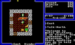 Ultima V screenshot of the party engaged in dialogue with the innkeeper