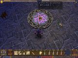 Screenshot of UI from an overhead POV with the player standing over a purple pentagram.