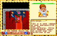 A screenshot of Ultima VI in French, depicting the party in a throne room. The leader of the party is in conversation with an NPC named Nystul.