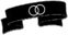 a black and white illustration of a banner with two rings on it