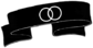 a black and white illustration of a banner with two rings on it