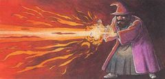 Drawing of flames being thrown from a mage's hands.