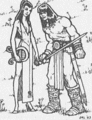 An elf consults with her human companion, from Ultima III manual