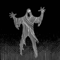 Graphic of a ghost appearing as a humanoid wrapped in bandages.