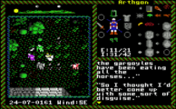 A screenshot from the C64 version of Ultima VI, depicting an outdoor conversation about horses and gargoyles.
