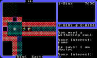 Screenshot from Ultima IV of a conversation with Nostro.
