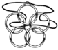 a black and white illustration of a necklace with a pendant of five interconnected rings
