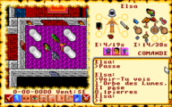 A screenshot of Ultima VI in French, depicting the party in what appears to be a castle. The Orb of the Moons is being examined.