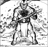 Drawing of a cyclops standing with a club