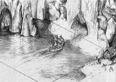 The waterfall entrance to Shame, as depicted in early Ultima IX concept art