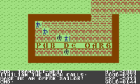 Ultima II UI of tiled characters interacting with each other in a placed called "PUB DE VARG"