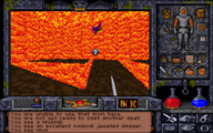 UI screenshot from Ultima Underworld II featuring lava fields.
