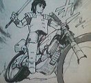 Genji riding a motorcycle