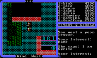 Screenshot of the Ultima IV UI depicting a conversation with a beggar.
