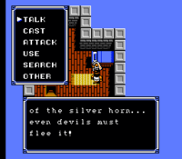 Screenshot of dialogue with Servile in NES remake