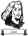 Sketch of Liana's portrait with her name on a ribbon