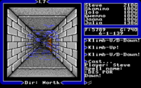 UI screenshot of a 3d dungeon corridor with a blue force field