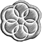 a black and white illustration of a stone with the shape of six rings etched into it