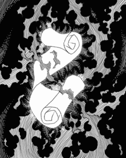 Grayscale drawing of a scroll apparently suspended in some magical force.