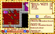 Screenshot from Ultima VI of the party in a bedroom in a castle. Text is in German.
